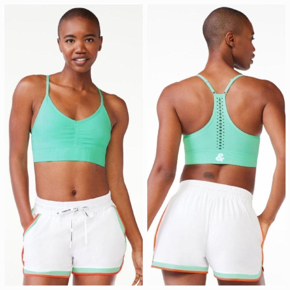 🔸️NWT Love & Sports Aqua Mint Seamless Vneck Sports Bra Small